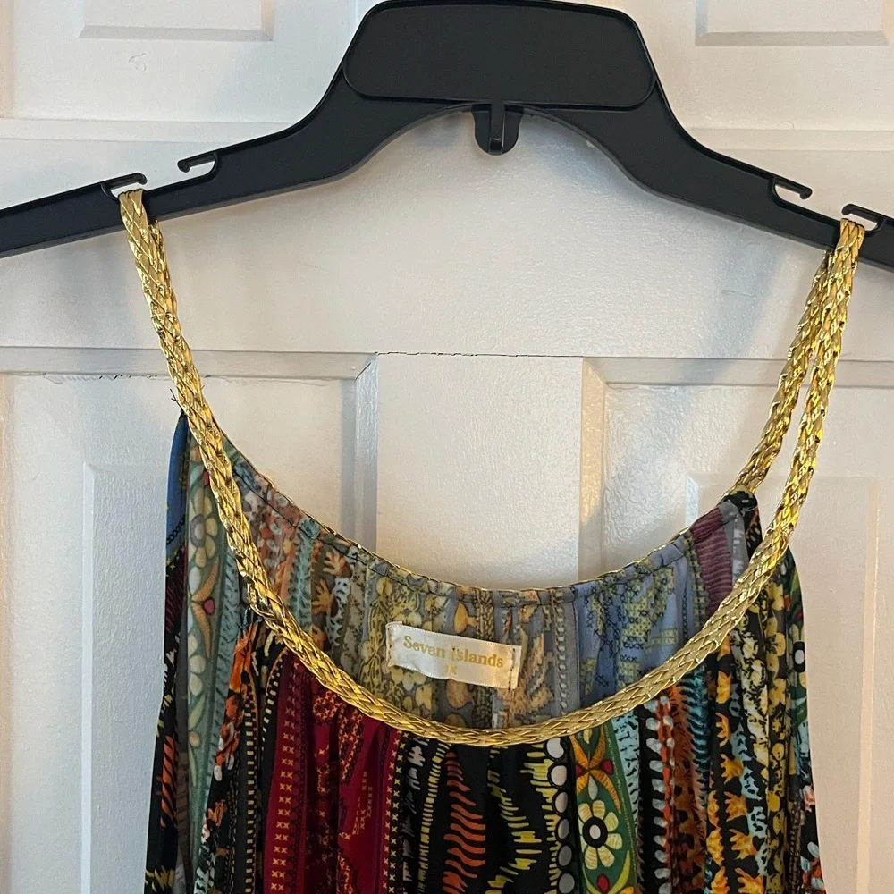 SEVEN ISLANDS Women’s Flowy, Vibrant color Maxi Dress w/ Tassel Belt. Size: (1X) - Picture 6 of 10